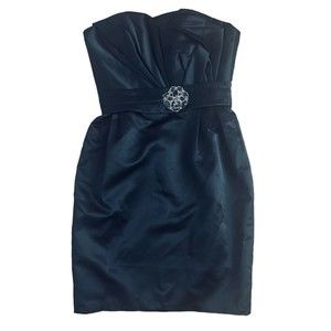 Black Satin Cocktail Dress Rhinestone Waist Bustier Strapless Bra Insert Size 6